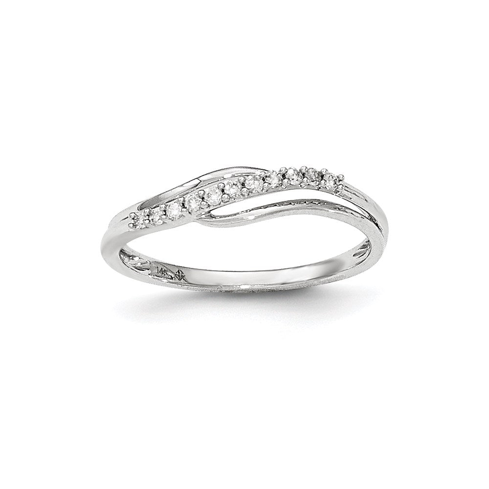 14kt White Gold Polished Fancy Wave Real Diamond Ring