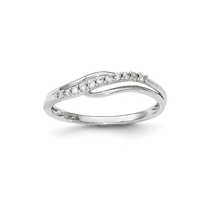 14kt White Gold Polished Fancy Wave Real Diamond Ring