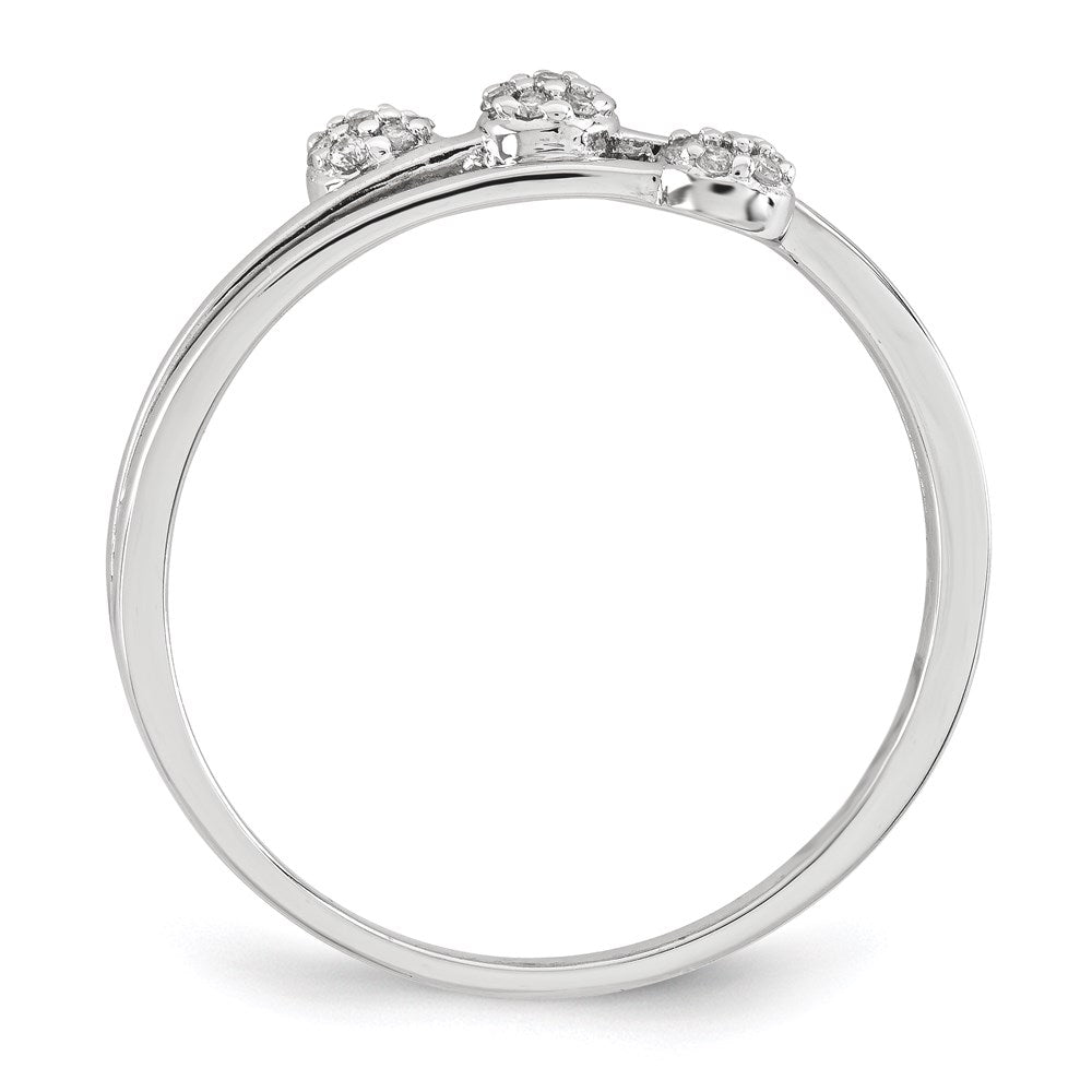 14K White Gold Polished Real Diamond 3 Diagonal Ring