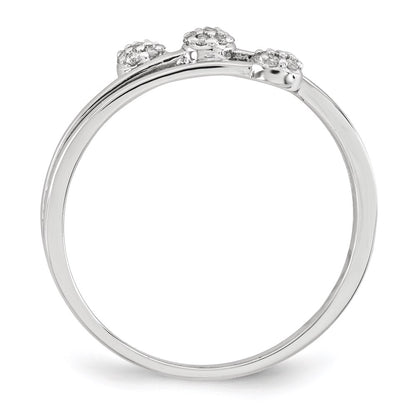 14K White Gold Polished Real Diamond 3 Diagonal Ring