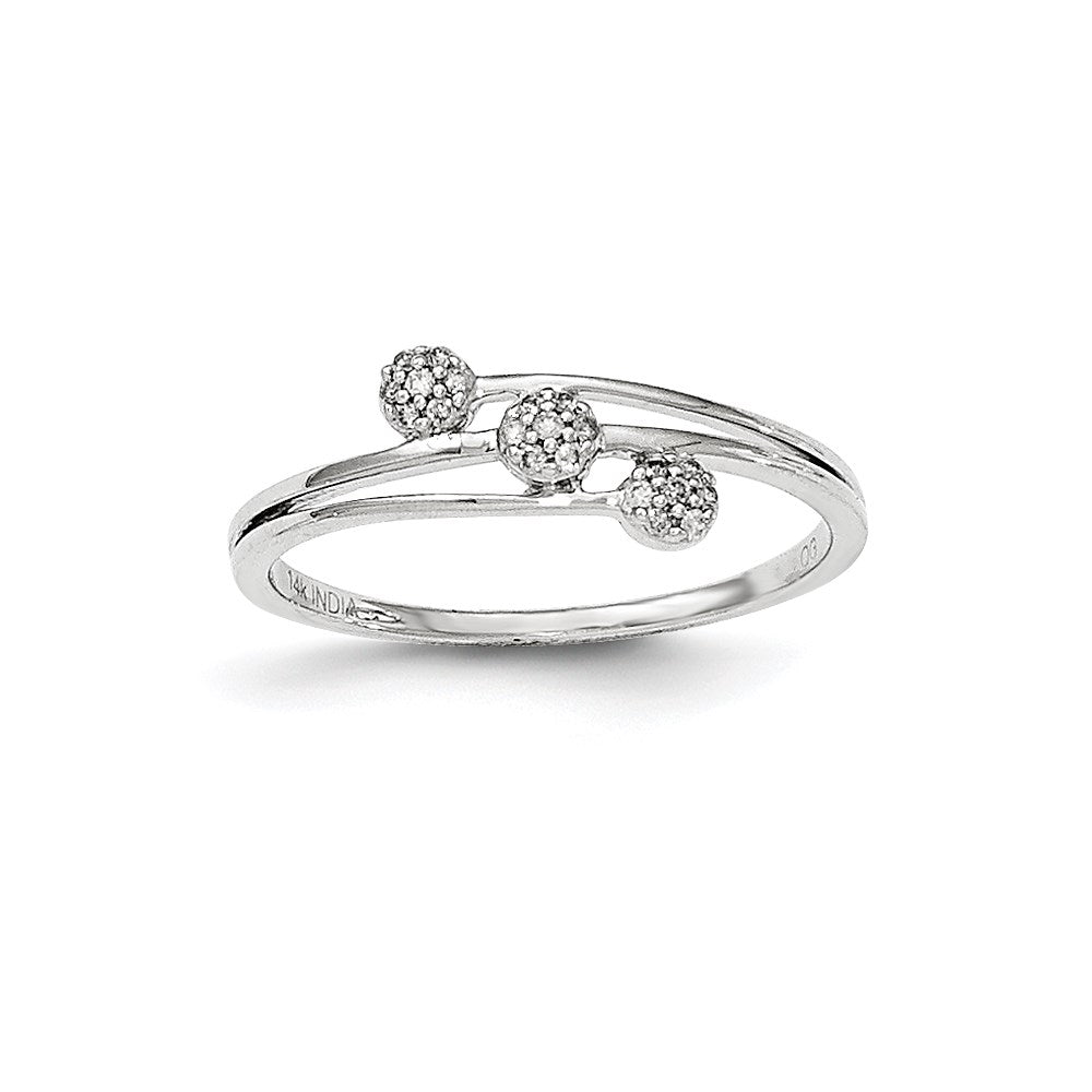 14K White Gold Polished Real Diamond 3 Diagonal Ring