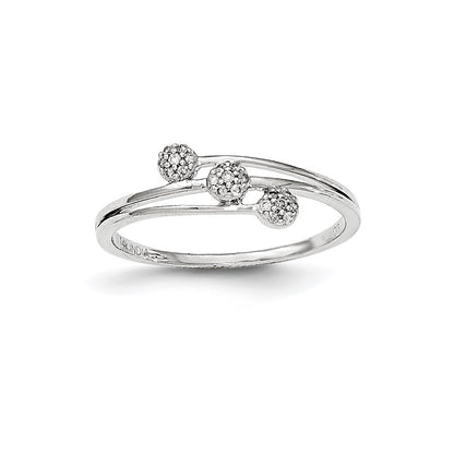 14K White Gold Polished Real Diamond 3 Diagonal Ring