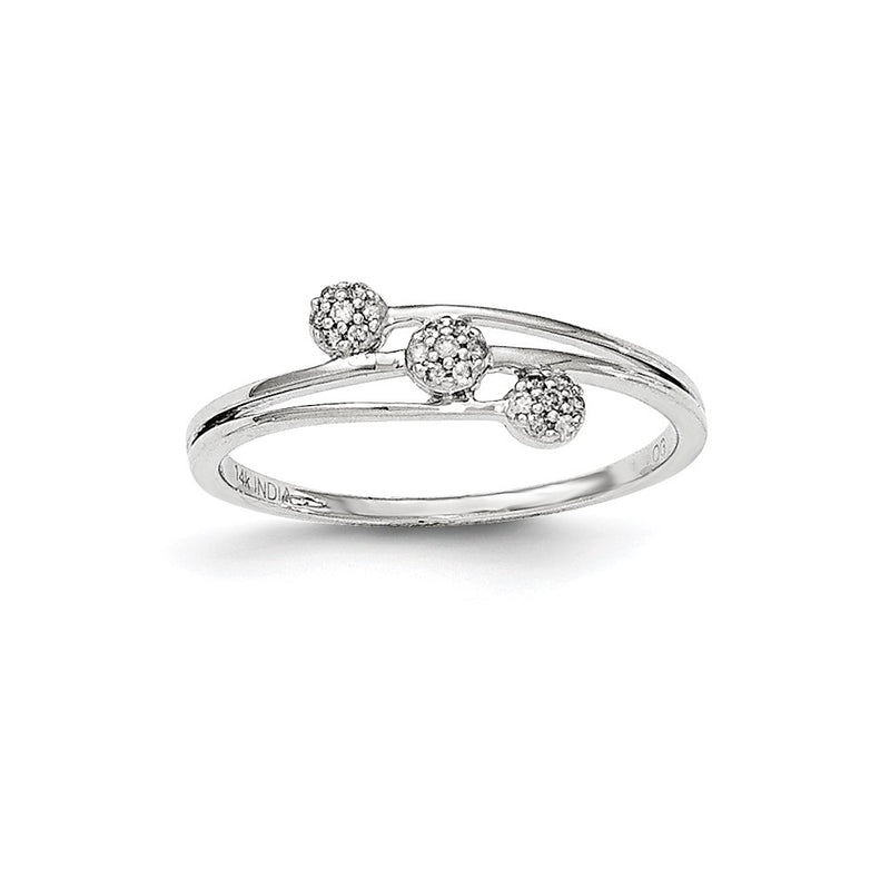 14K White Gold Polished Real Diamond 3 Diagonal Ring