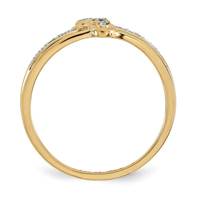 14K Yellow Gold Real Diamond Double Heart Fashion Ring