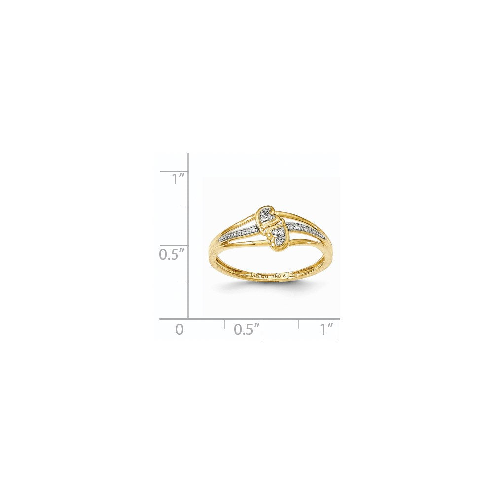 14K Yellow Gold Real Diamond Double Heart Fashion Ring