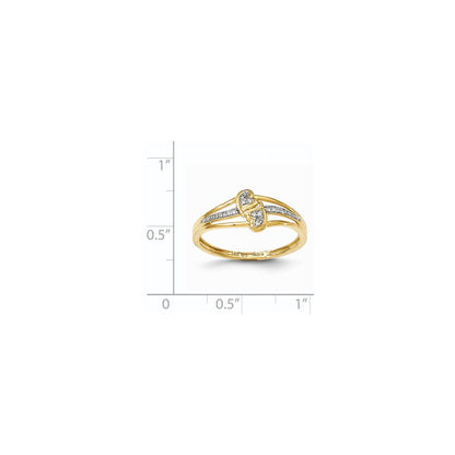 14K Yellow Gold Real Diamond Double Heart Fashion Ring