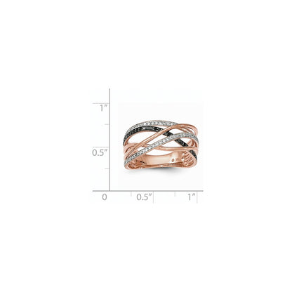 14k Rose Gold Polished 2 Diamond/Blk Real Diamond Band Ring