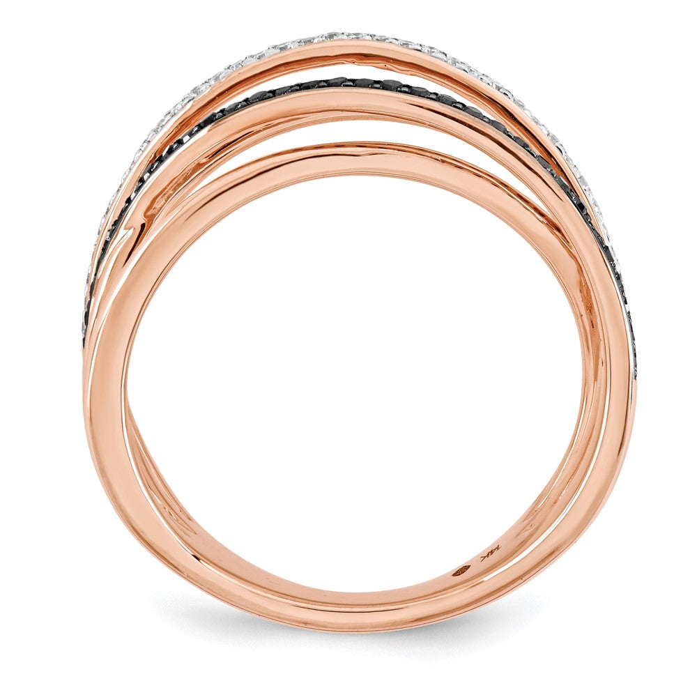 14k Rose Gold Polished Diamond/Blk Real Diamond Fancy Ring
