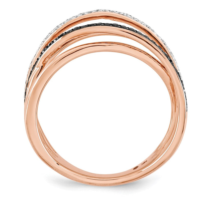 14k Rose Gold Polished Diamond/Blk Real Diamond Fancy Ring