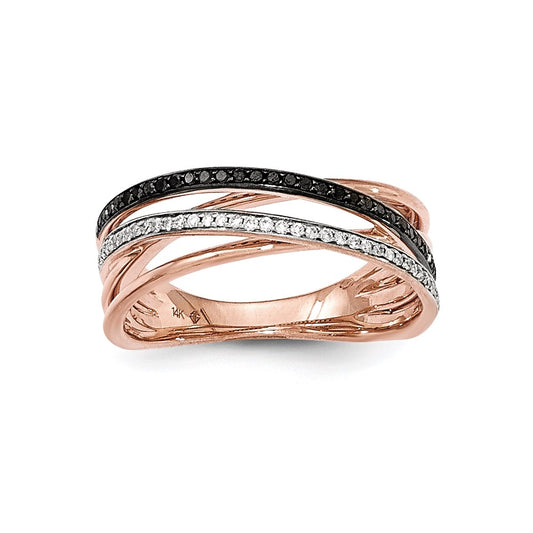 14k Rose Gold Polished Diamond/Blk Real Diamond Fancy Ring