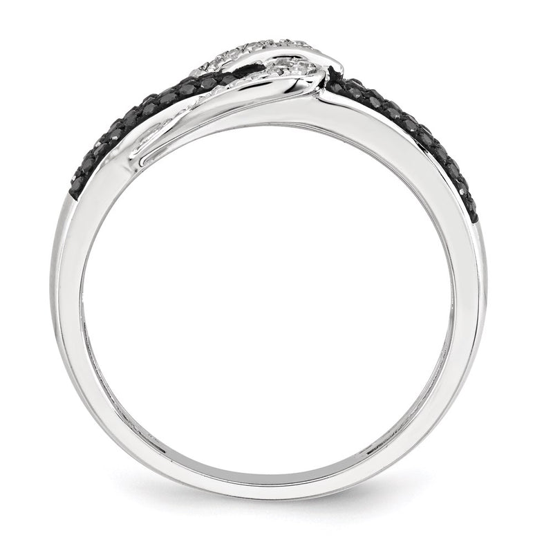14k White Gold Black and White Real Diamond Buckle Fashion Ring
