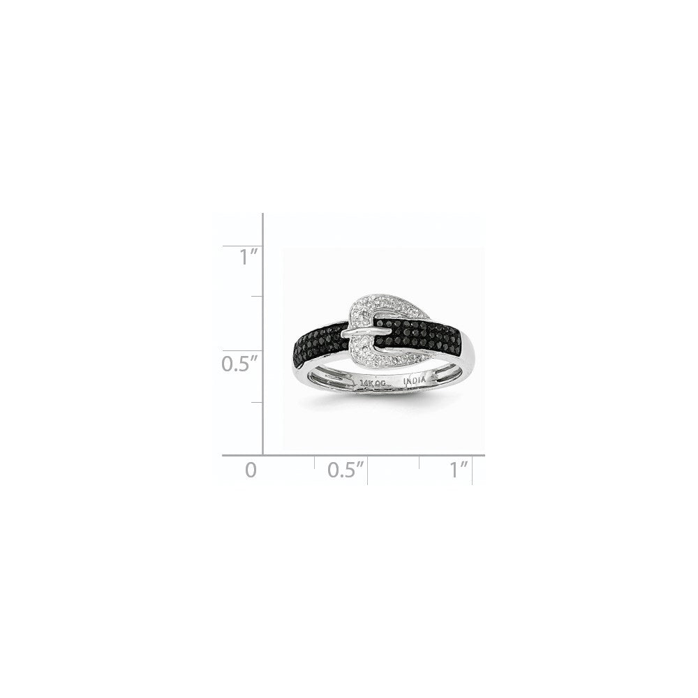 14k White Gold Black and White Real Diamond Buckle Fashion Ring