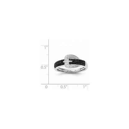 14k White Gold Black and White Real Diamond Buckle Fashion Ring