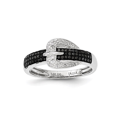 14k White Gold Black and White Real Diamond Buckle Fashion Ring