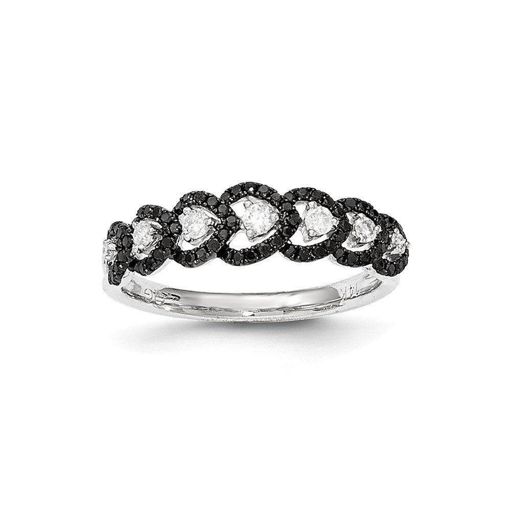 14k White Gold Black & White Real Diamond Ring