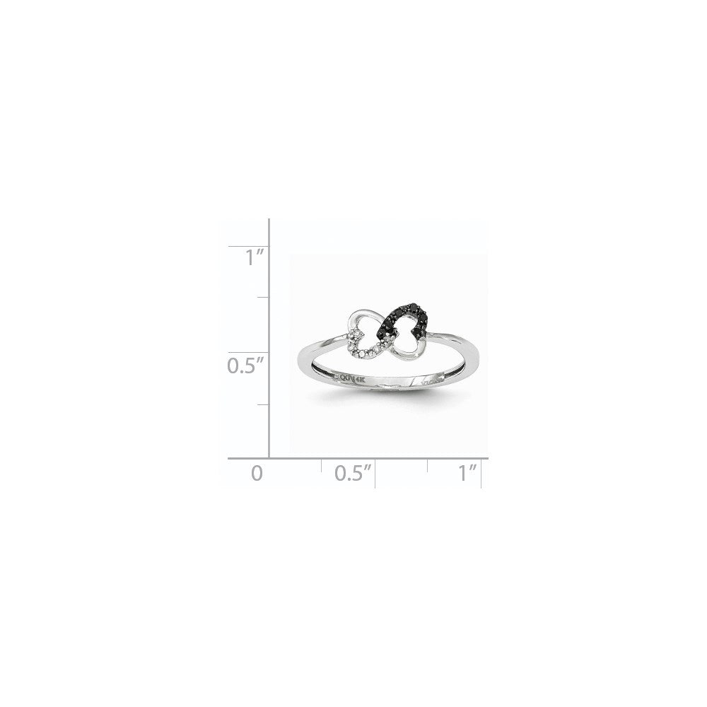 14k White Gold Black and White Real Diamond Heart Infinity Ring