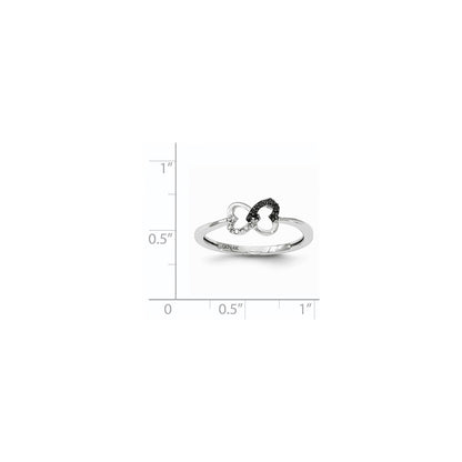 14k White Gold Black and White Real Diamond Heart Infinity Ring