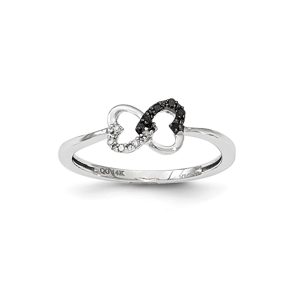 14k White Gold Black and White Real Diamond Heart Infinity Ring