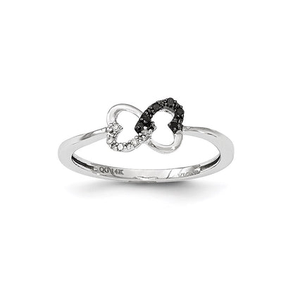 14k White Gold Black and White Real Diamond Heart Infinity Ring