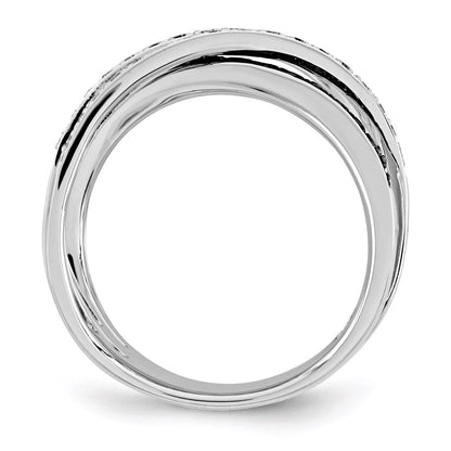 14K White Gold Black/White Real Diamond Open Criss Cross Ring