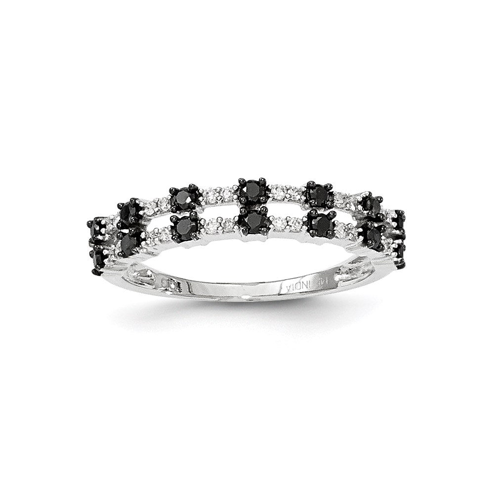 14K White Gold Black & White Real Diamond Ring