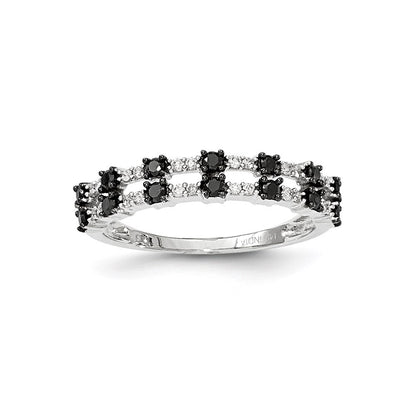 14K White Gold Black & White Real Diamond Ring