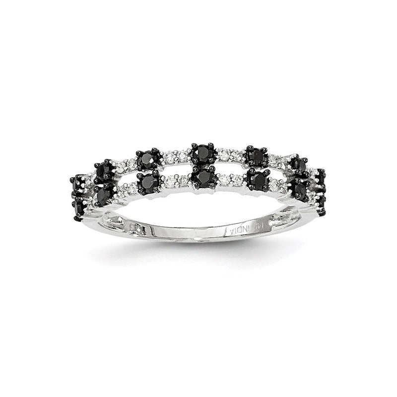 14K White Gold Black & White Real Diamond Ring
