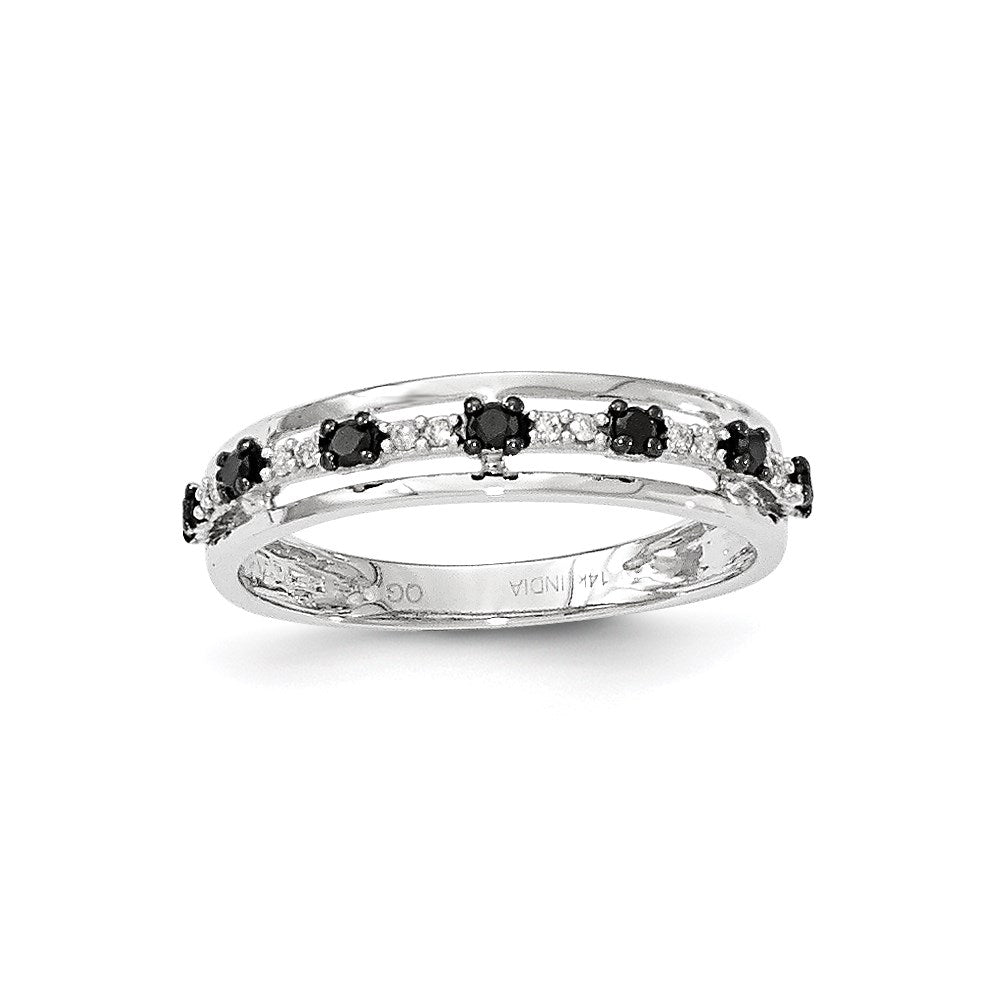 14K White Gold Black & White Real Diamond Ring