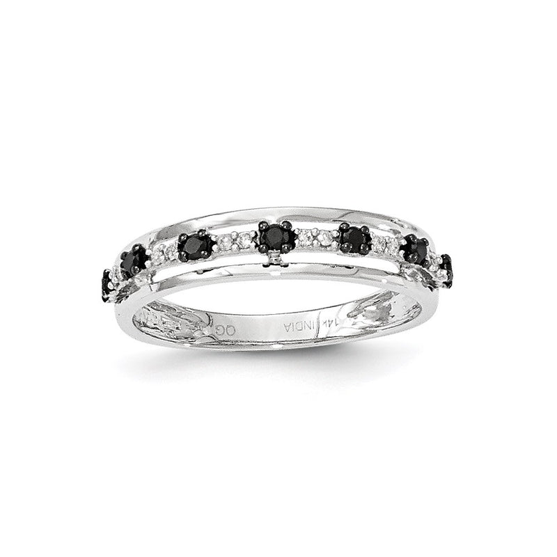 14K White Gold Black & White Real Diamond Ring