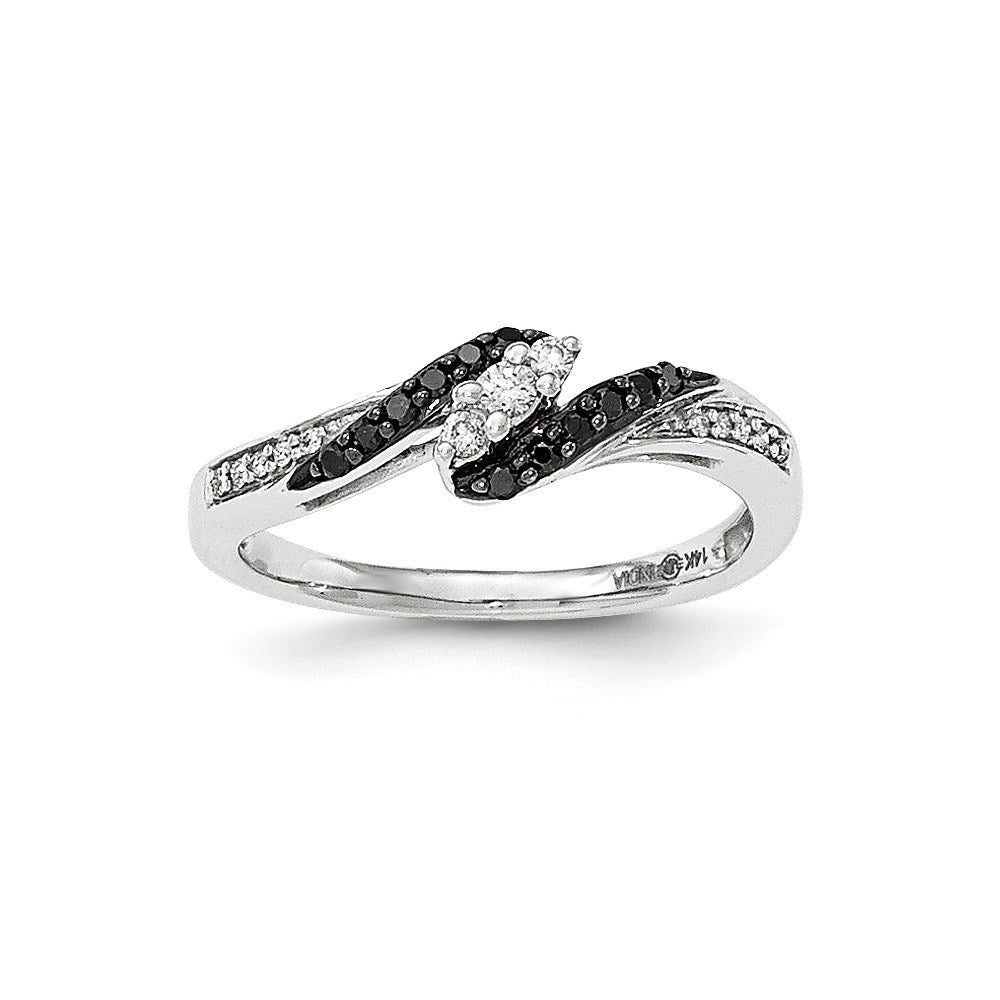 14k White Gold Black & White Real Diamond Ring
