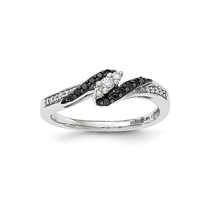14k White Gold Black & White Real Diamond Ring