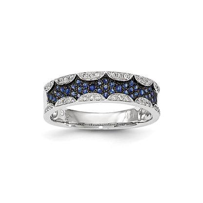14k White Gold Real Diamond & Sapphire Ring