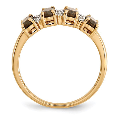 14k Yellow Gold Smoky Quartz and Real Diamond Ring