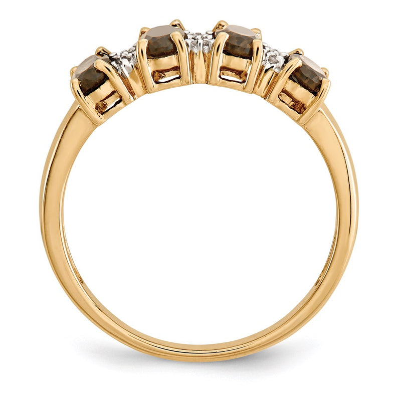 14k Yellow Gold Smoky Quartz and Real Diamond Ring