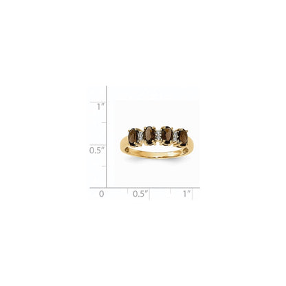 14k Yellow Gold Smoky Quartz and Real Diamond Ring