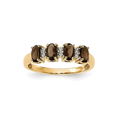 14k Yellow Gold Smoky Quartz and Real Diamond Ring