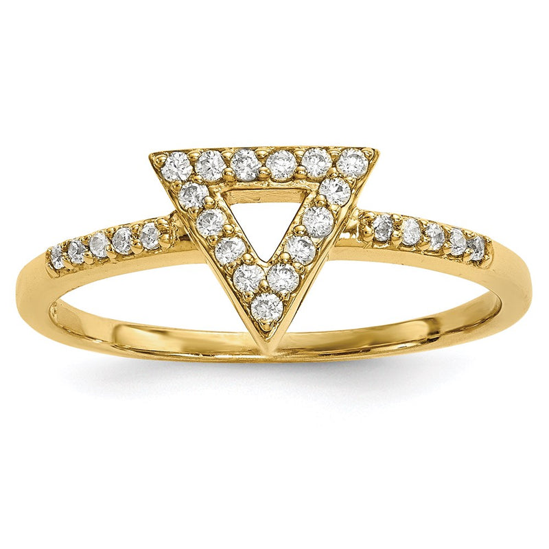 14K Yellow Gold Real Diamond Triangle Ring