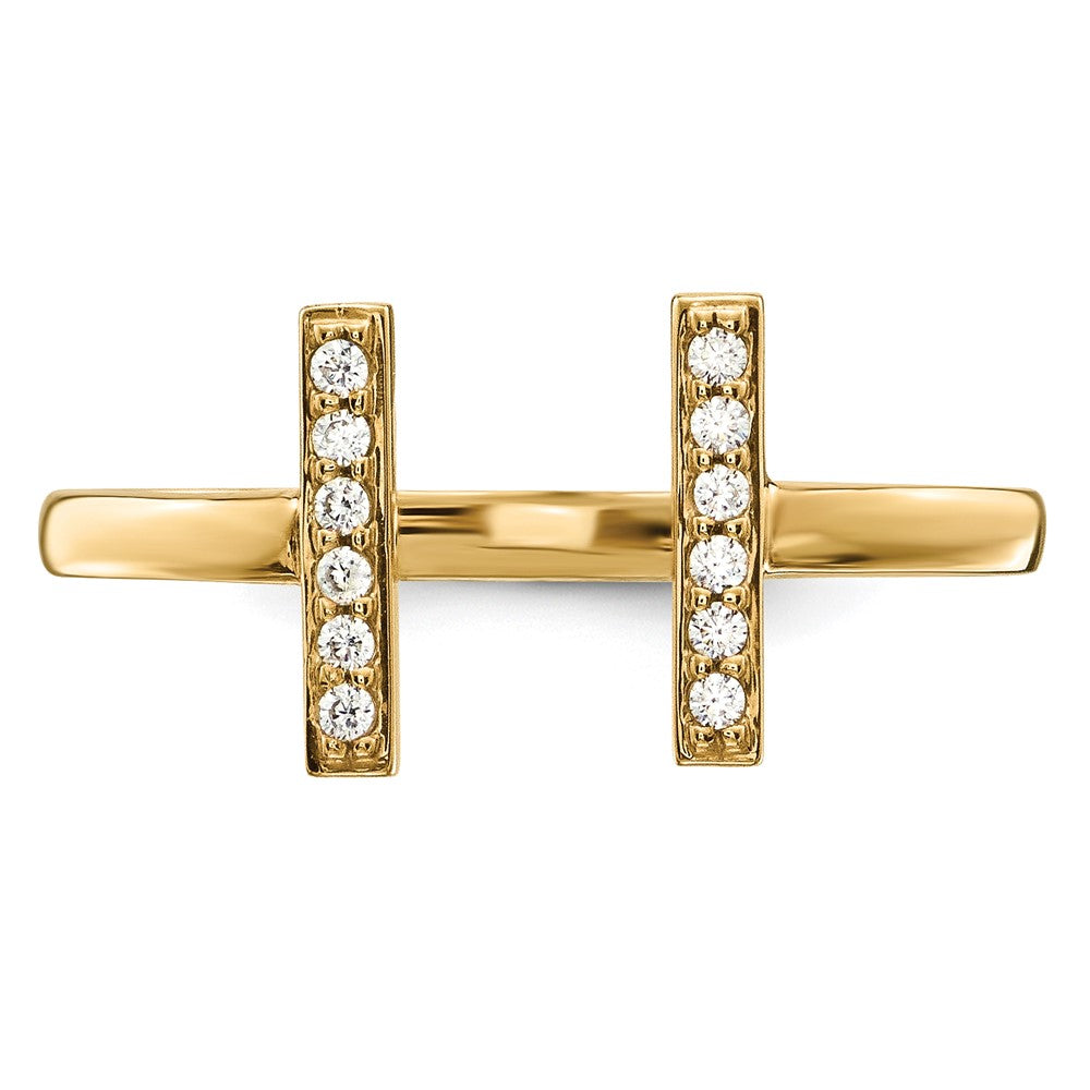 14K Yellow Gold Real Diamond Double Bar Ring