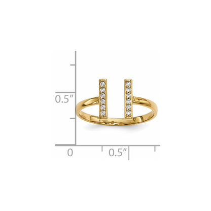14K Yellow Gold Real Diamond Double Bar Ring