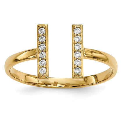14K Yellow Gold Real Diamond Double Bar Ring