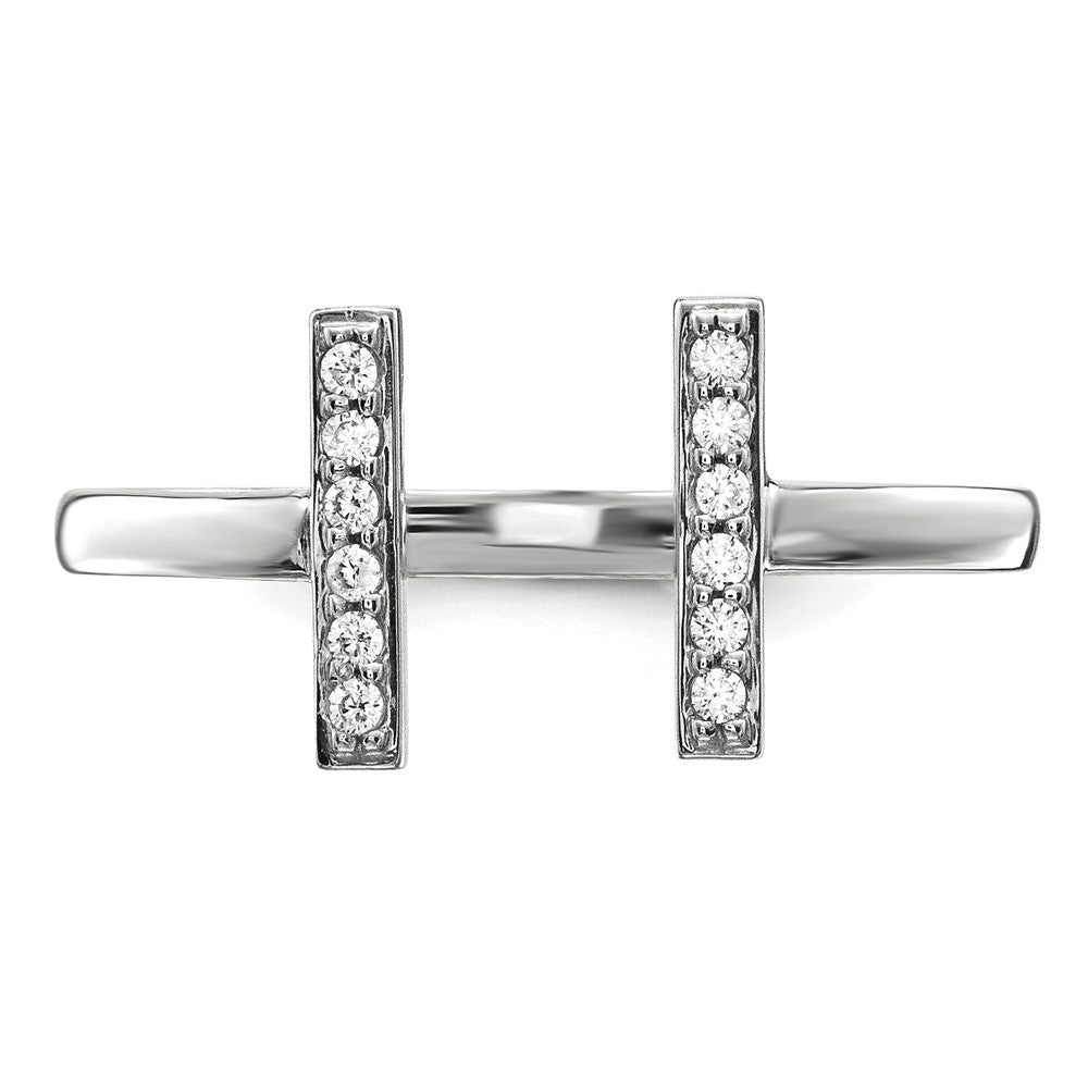 14k White Gold Real Diamond Double Bar Ring