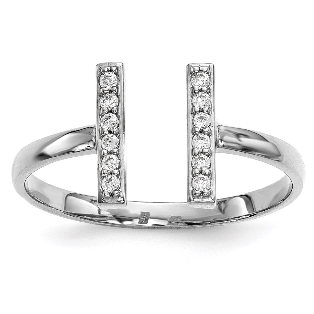 14k White Gold Real Diamond Double Bar Ring