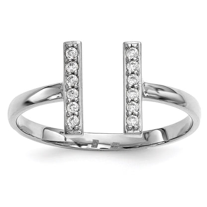 14k White Gold Real Diamond Double Bar Ring
