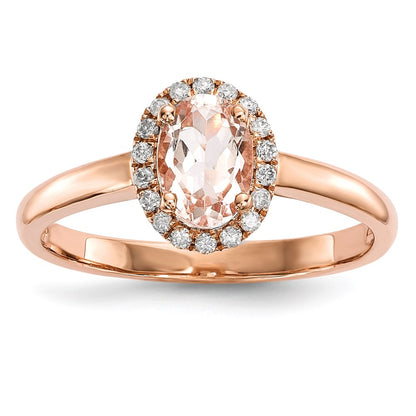 14k Rose Gold Polished Morganite and Real Diamond Ring