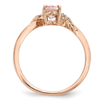 14k Rose Gold Polished Morganite and Real Diamond Ring