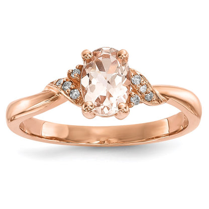 14k Rose Gold Polished Morganite and Real Diamond Ring
