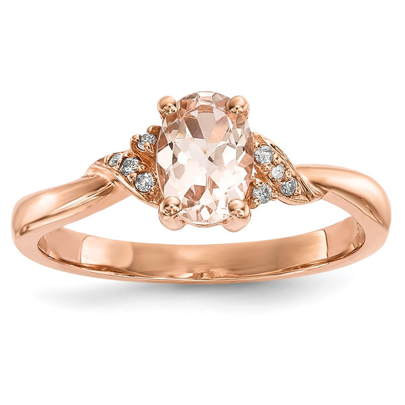 14k Rose Gold Polished Morganite and Real Diamond Ring