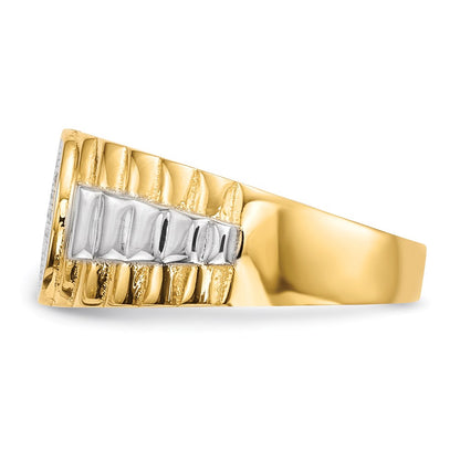 14K Yellow Gold w/ Rhodium Mens Micro Pavâ€š CZ Round Ring