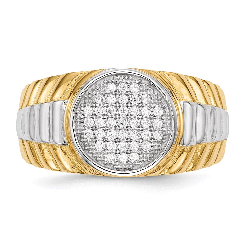 14K Yellow Gold w/ Rhodium Mens Micro Pavâ€š CZ Round Ring