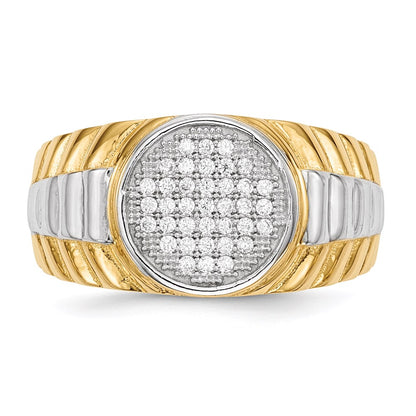 14K Yellow Gold w/ Rhodium Mens Micro Pavâ€š CZ Round Ring